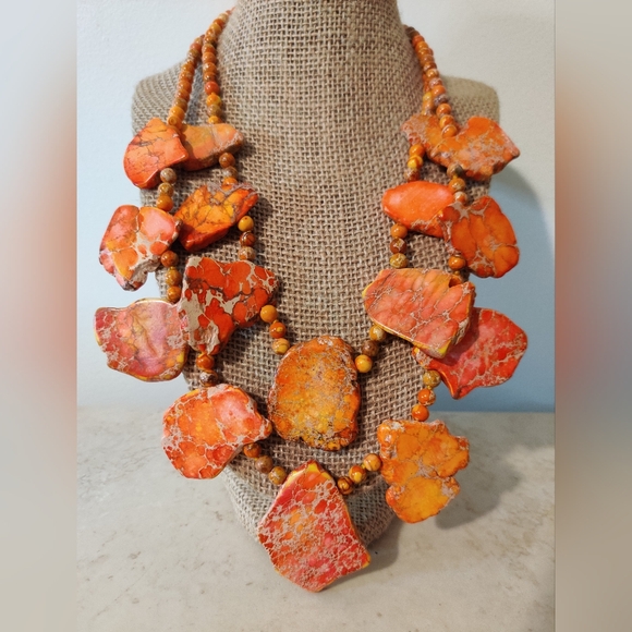 Designer Lucas Lameth orange sea sediment jasper and silver 925 necklace - Picture 1 of 11